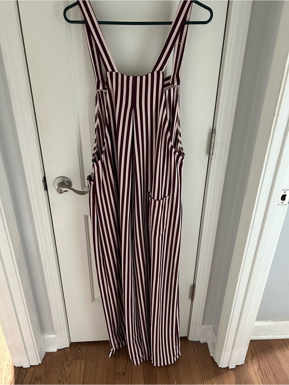 HALARA Burgundy and White Striped Sleeveless Overalls - Picture 4 of 6